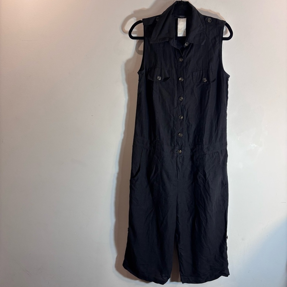 MAXMARA WEEKEND Sz 12 Sleeveless Button-Up Zipper Cropped 100% Linen Jumpsuit